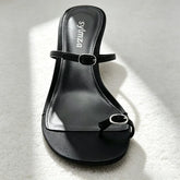 Unique Metal Buckle Detail Mule Sandals Cozy Adjustable Narrow-band Kitten-heel Slide Sandals Elegant Clip Toe Flip Flops