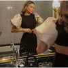 Elegant O-Neck Puff Sleeve Hollow Out Waist Short Sleeved Long Evening Gowns