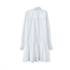Turn Down Collar Long Sleeve Pleated Mini Dress