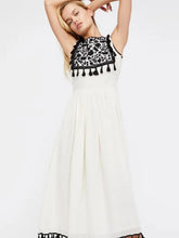 Embroidered Sleeveless Tassel trim Maxi Dress