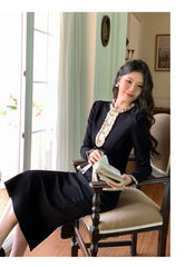 Vintage Outfits Elegant Ruffle O-Neck Tops Shirt And High Waist Midi Skirt 2 Pieces Set