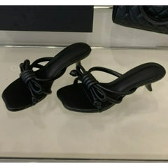 Narrow Band Slide Slipper Open Toe Slip on Low Heel