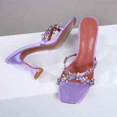 Shiny Crystal Flowers Decorative Sandals Elegant High Heel