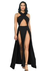 Cross Strap Off Shoulder Solid Color Split Asymmetrical Party Club Dress