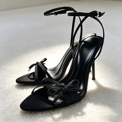 Black Bowknot Detail Satin Heel