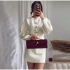 Elegant Lantern Long Sleeve O-neck Single Breasted Cardigan A-line Mini Skirt Two Piece Set