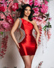 Elegant Sleeveless One Shoulder Pageant Beaded Cocktail Mini Dress