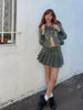 Zippers Long Sleeve Short Pleated Denim Jacket Mini Skirt Set