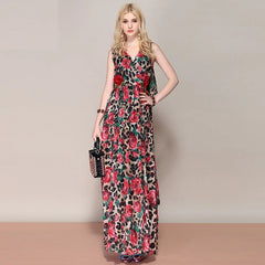 Floral Leopard Print Shawl Maxi Dress
