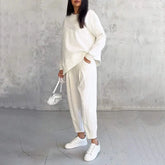 Women's long-sleeved sweatshirt and irregular hem pants set