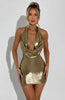 Elegant V-Neck Halter Neck Spaghetti Strap Sleeveless Metal Dress