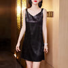 Vintage V-neck Sleeveless Spaghetti Strap Mini Satin Dresses