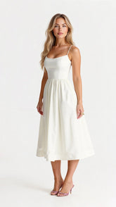 Women's Spaghetti Strap Scoop Neck Gathered A-Line Skirt Dress