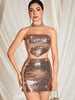 Elegant zipper Bodycon Short Strapless Backless Sequin Mini Dress