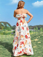 Elegant Floral Print Sleeveless Backless Daily Casual Maxi Dress
