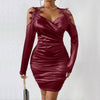 Casual Fitting Slim Cut-Out Long Sleeve Sweetheart Neck Wrap Dresses