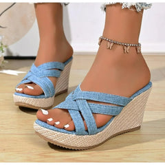 Plus-size Wedge Sandal Lady Cowboy Simple Commuting Muffin Bottom Slope with Sandals High Heel