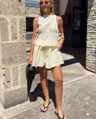 Sleeveless Tank Top With High Waist Loose Cotton Shorts 2 Piece Set