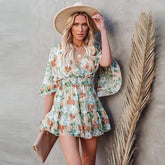 Floral Print Hollow Out Ruffled A-line Mini Dress