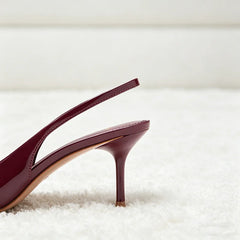 Pointed Toe Patent Leather Pumps Cozy Elastic Strap Slingback Design Stiletto Heel