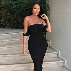 Solid Color Off-the-shoulder Dress