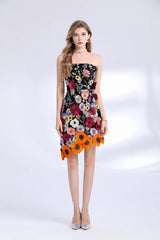 3D Flower Embroidery Hollow Out Lace Mini Robe Party Vestidos Wedding Short Dress