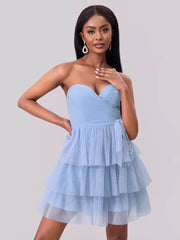 Elegant Sleeveless Sweetheart Neckline Tiered Ruffle Layered Mini Party Dress