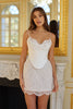 Elegant Strapless Sleeveless Lace Scalloped With Pearls Neck Wedding Mini Dress