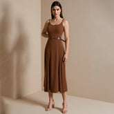 Vintage Sashes Retro Long Skirt With Belt Strap Vest Dress