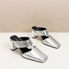 Plus size 42 Hollow Out Sandals Silver Chunky Pumps Luxury Design Slingback Gladiator Rome Shoes