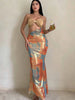 Elegant Starfish Knot Hollow Patchwork Double Deck Beach Halter Backless Cross Maxi Dress