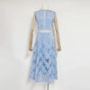 Elegant Round Neck Sleeveless Top High Waist Spliced Lace Embroidery Skirt Two Piece Sets