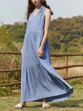 Solid Button Stand Collar Sleeveless Maxi Dress