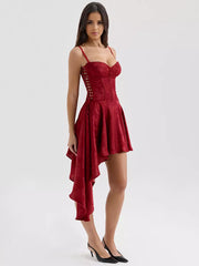 Elegant Lace up Asymmetrical Hem Backless Mini Party Dress