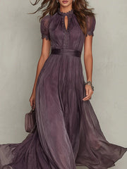 Women's Elegant Purple Chiffon Keyhole Maxi Dress