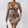 Casual Fitting Slim Cut-Out Long Sleeve Sweetheart Neck Wrap Dresses