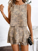 Elegant Printed Non Stretch Top And Shorts Two-Piece Set