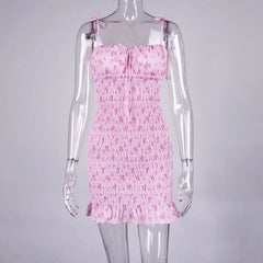 Lace V Neck Strap Off the Shoulder Bodycon Print Chiffon Mini Dress