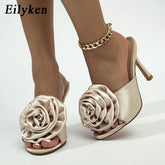 Satin Flowers Slippers Design Mules Slides Shoes