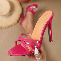 Slippers Designer Narrow Band Open Toe Thin High Heel