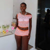 Elegant Sleeveless Top Striped Shorts Beach Holiday Two Piece Set