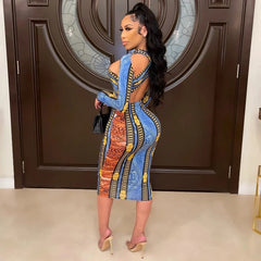 Hollow Long Sleeve Night Club Party Dress