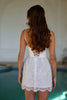 Elegant Strapless Sleeveless Lace Scalloped With Pearls Neck Wedding Mini Dress