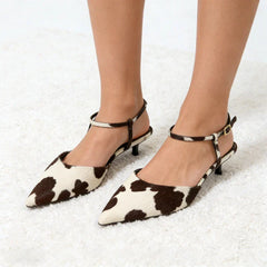 Animal Print Decoration Ankle Strap Pumps Pointed Toe Mid High Heel