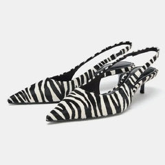 Novelty Zebra Print Design Kitten Heel