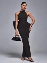 Elegant Bandage Bow Halter Christmas Party Maxi Dress