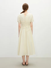Elegant O-Neck Short Sleeve Hepburn Style Holiday Midi Dress
