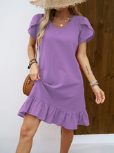 Women's V-Neck Shell Sleeve Ruffle Dress