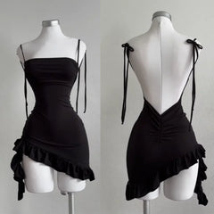 Casual Sleelveless Backless Lace Up High Street Party Club Bodycon Mini Dress