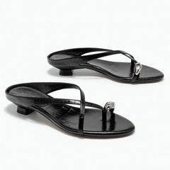 Cute Metal Decoration Cross Strap Slippers Round Head Low Heel
